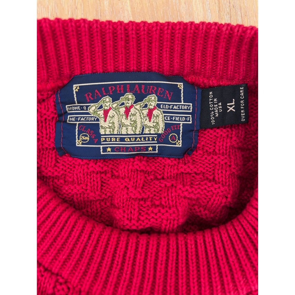 VTG Chaps Ralph Lauren Scouts Red Basketweave Chunky Cotton Sweater Mens XL USA